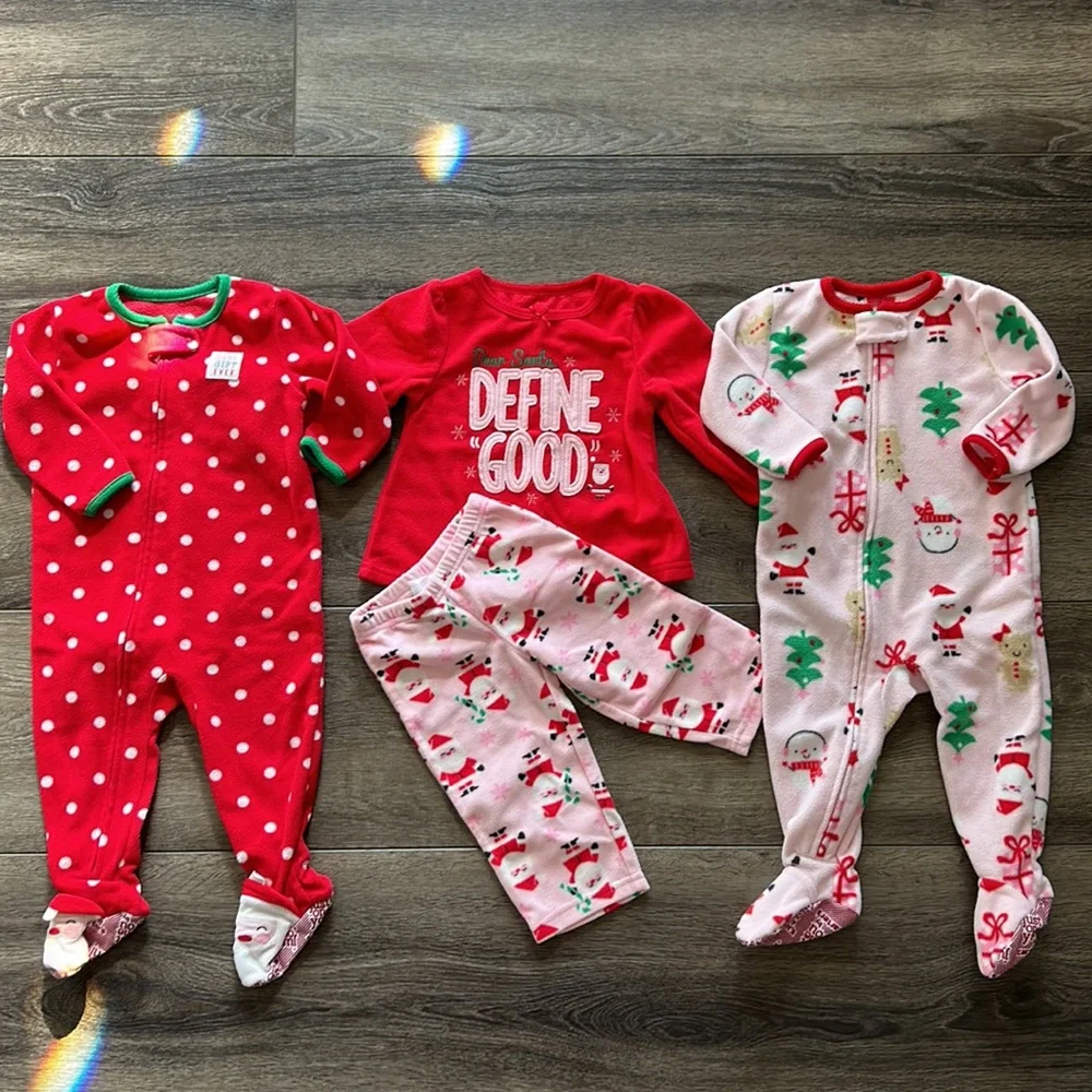 Set of 3 Carter’s Baby Girl’s Christmas Pajamas Sz 12M